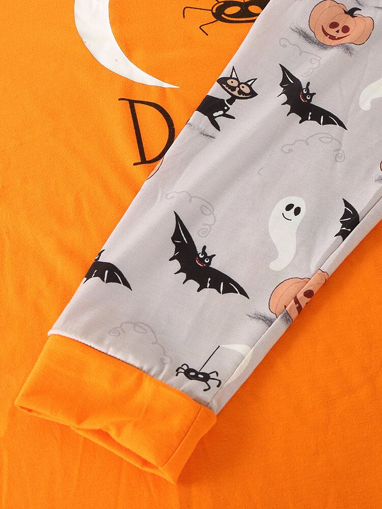 Miesten Sarjakuva Halloween Print Tilkkutäkki Pyöreäpääntie Löysä Pitkähihainen Rento Kotipyjamasetti