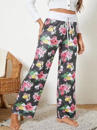 Naiset Plus Size Allover Flowers Print Kiristysnyöri Vyötärö Löysä Rento Koti Pyjama Housut