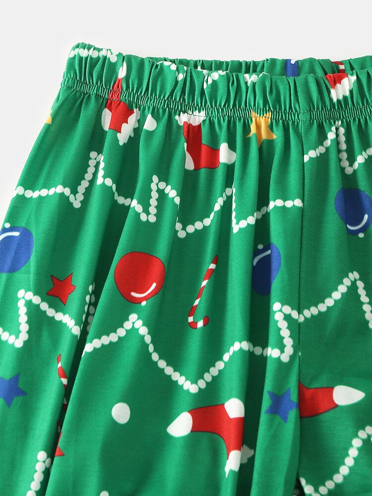 Naiset Sarjakuva Joulukuusiprintti Raglan Sleeves Collegepaidat Joustava Vyötärö Jogger Housut Koti Pyjama Set