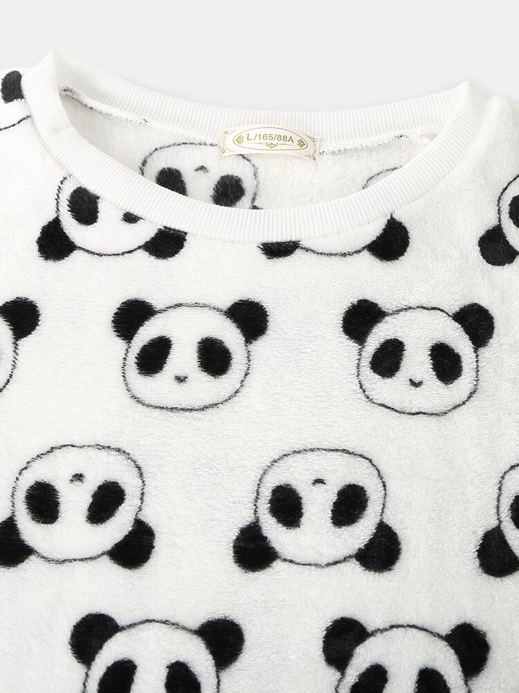 Naisten Koko Sarjakuva Panda Pitkähihainen Pehmoinen Lämmin Kotipyjamasetti