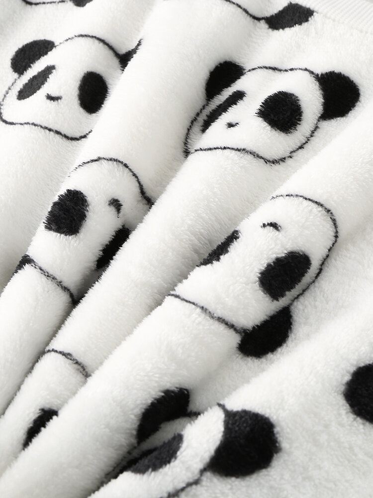 Naisten Koko Sarjakuva Panda Pitkähihainen Pehmoinen Lämmin Kotipyjamasetti