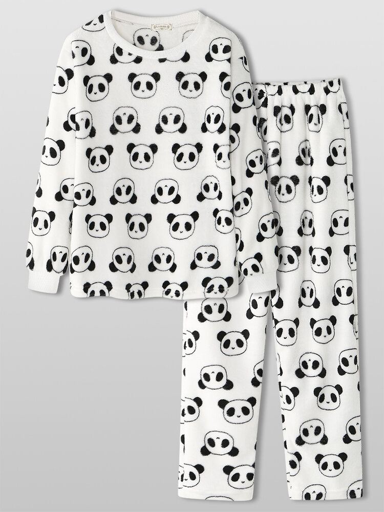 Naisten Koko Sarjakuva Panda Pitkähihainen Pehmoinen Lämmin Kotipyjamasetti