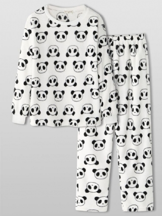 Naisten Koko Sarjakuva Panda Pitkähihainen Pehmoinen Lämmin Kotipyjamasetti