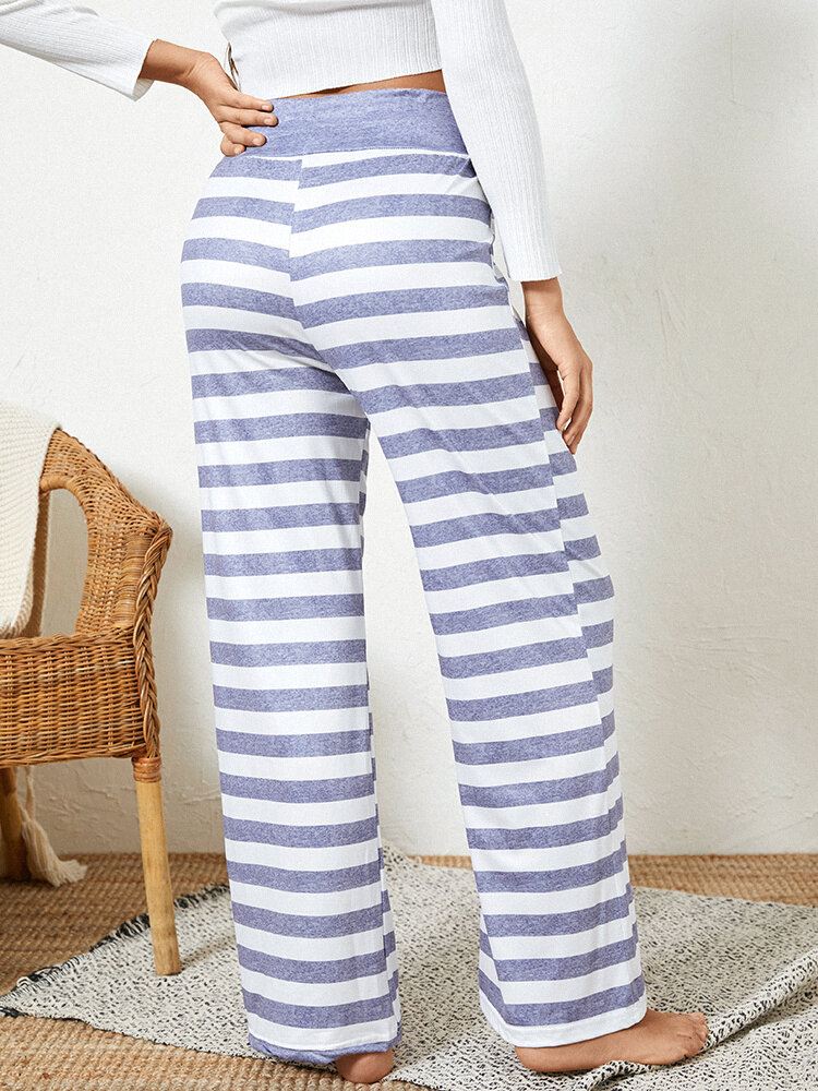 Naisten Plus Size Raidallinen Lyhyt Tyyli Kiristysnyöri Vyötäröllä Löysät Päivittäin Koti Pyjamat Housut