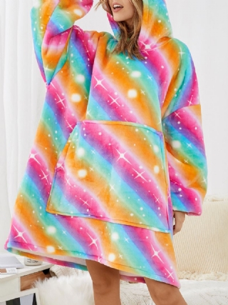 Naisten Rainbow Flanelli Fleecevuorattu Lämmin Paksu Oversize Peittohuppari Etutaskulla