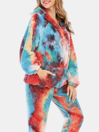 Naisten Solmio Dye Fleece Kangaroo Taskuhupparihousut Koti Sleepweat Casual Pyjama-setti