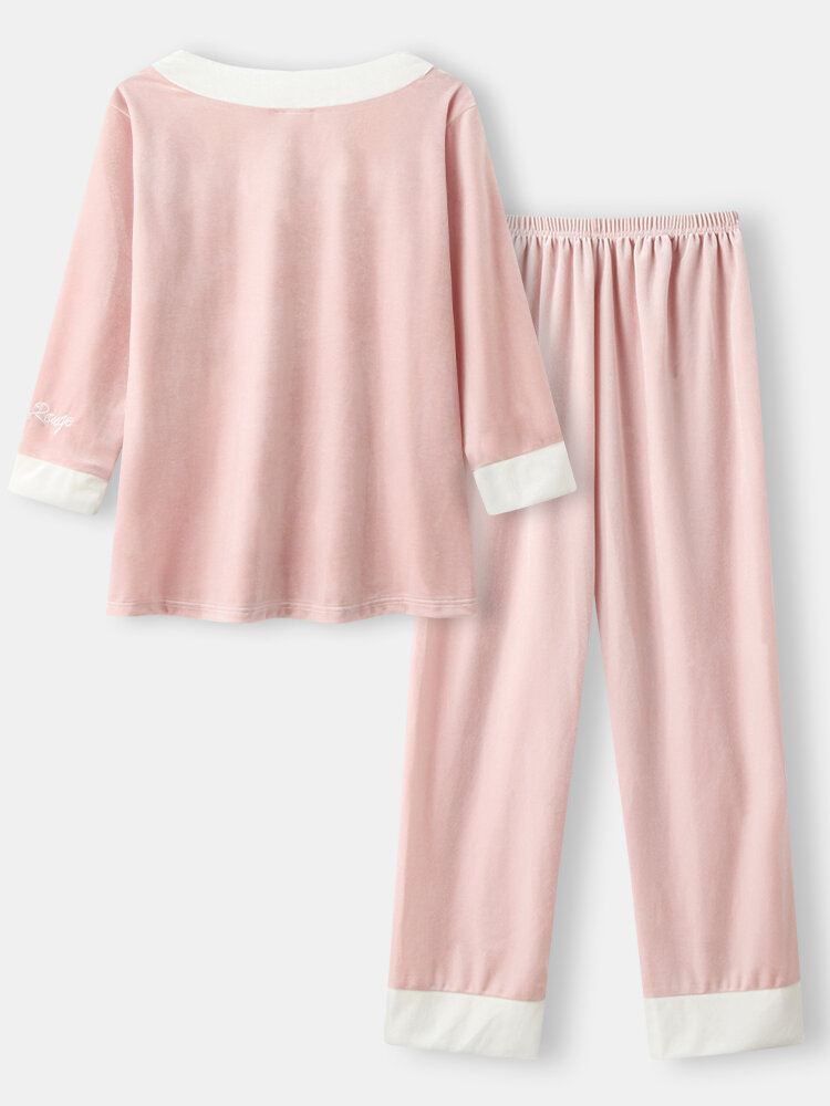 Naisten Velour Contrast V-kaula Kirjekirjonta Mansetti Cozy Pyjamasetit