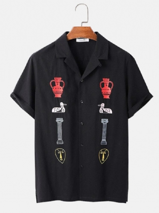 Miesten 100 % Puuvillaa Mystery Totem Embroidery Revere Collar-paita