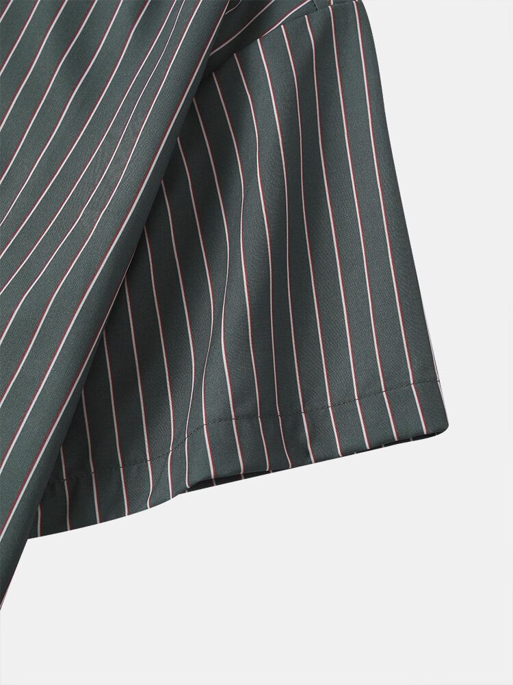 Miesten Allover Pinstriped Print Pehmeä Kaareva Helma Mukava Hengittävä Kaikki Yhteensopivat Paidat