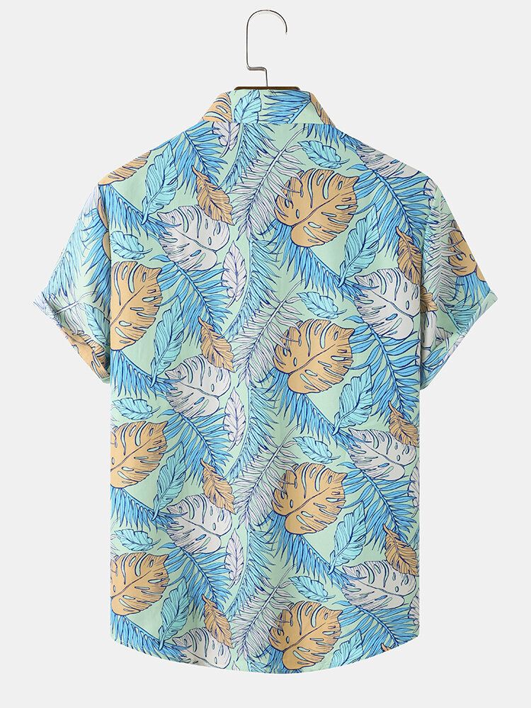 Miesten Allover Tropical Plants Sarjakuva Rantavaatteet Lapel Hawaii Style Paidat