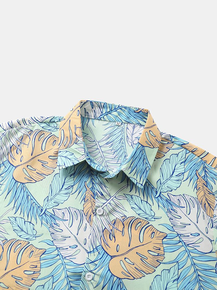 Miesten Allover Tropical Plants Sarjakuva Rantavaatteet Lapel Hawaii Style Paidat