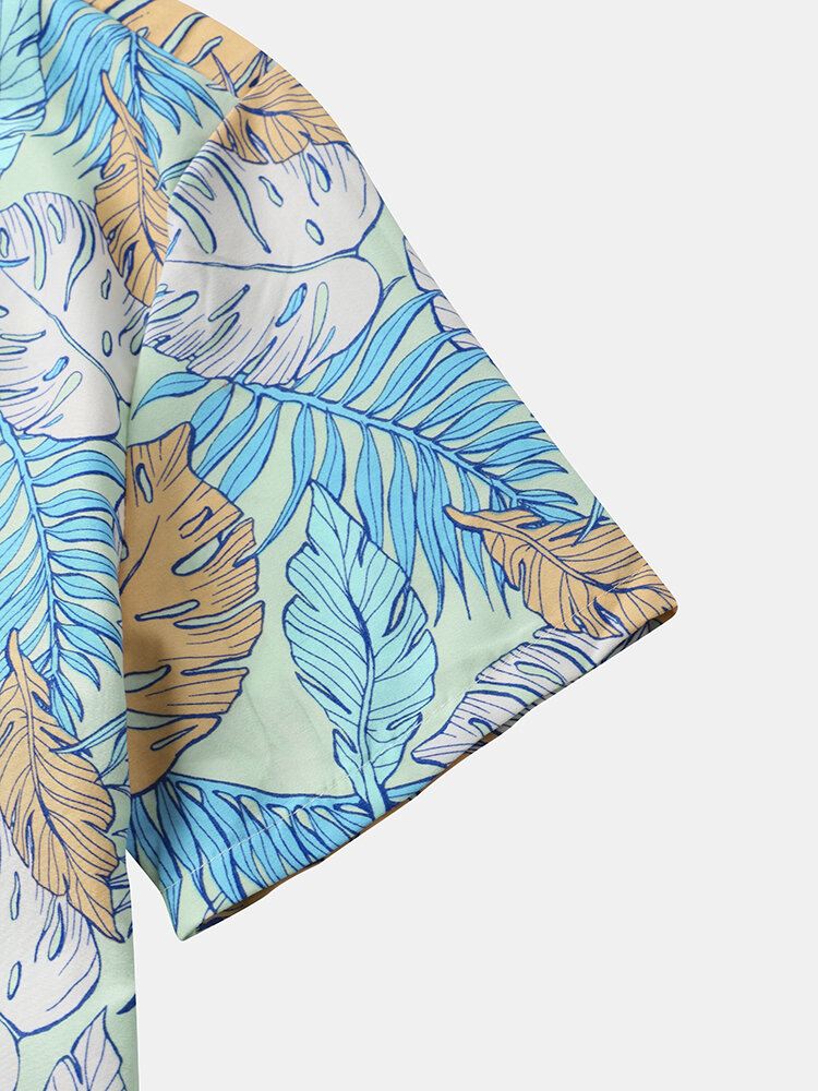 Miesten Allover Tropical Plants Sarjakuva Rantavaatteet Lapel Hawaii Style Paidat