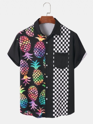 Miesten Ananas Gingham Print Pocket All Matched Ihoystävälliset Paidat