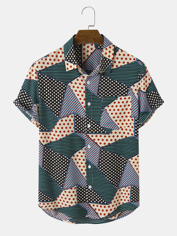 Miesten Block-raidalliset Polkadot Print-paidat