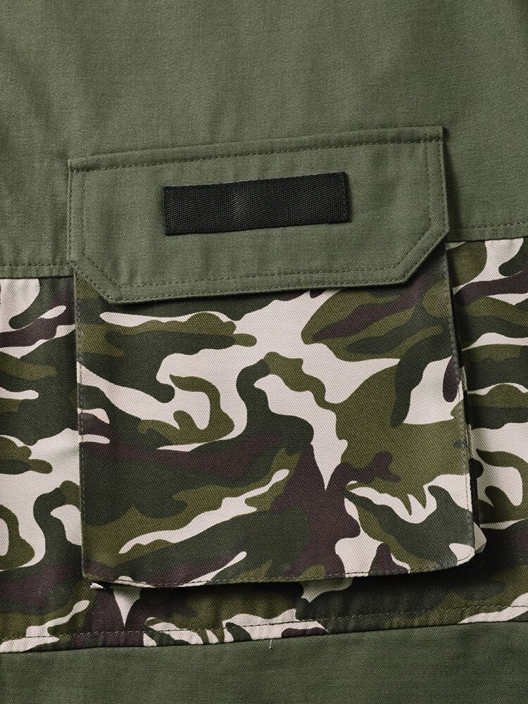 Miesten Camo Patchwork Utility Lyhythihaiset Cargo Kaikki Matched Ihoystävälliset Paidat