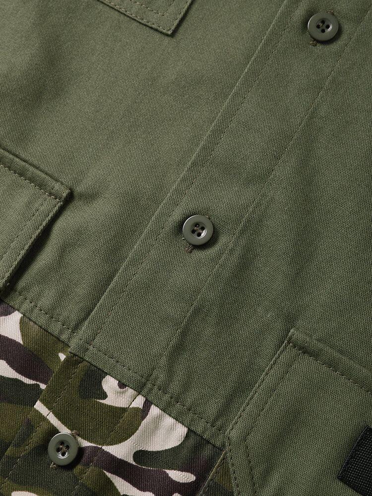 Miesten Camo Patchwork Utility Lyhythihaiset Cargo Kaikki Matched Ihoystävälliset Paidat