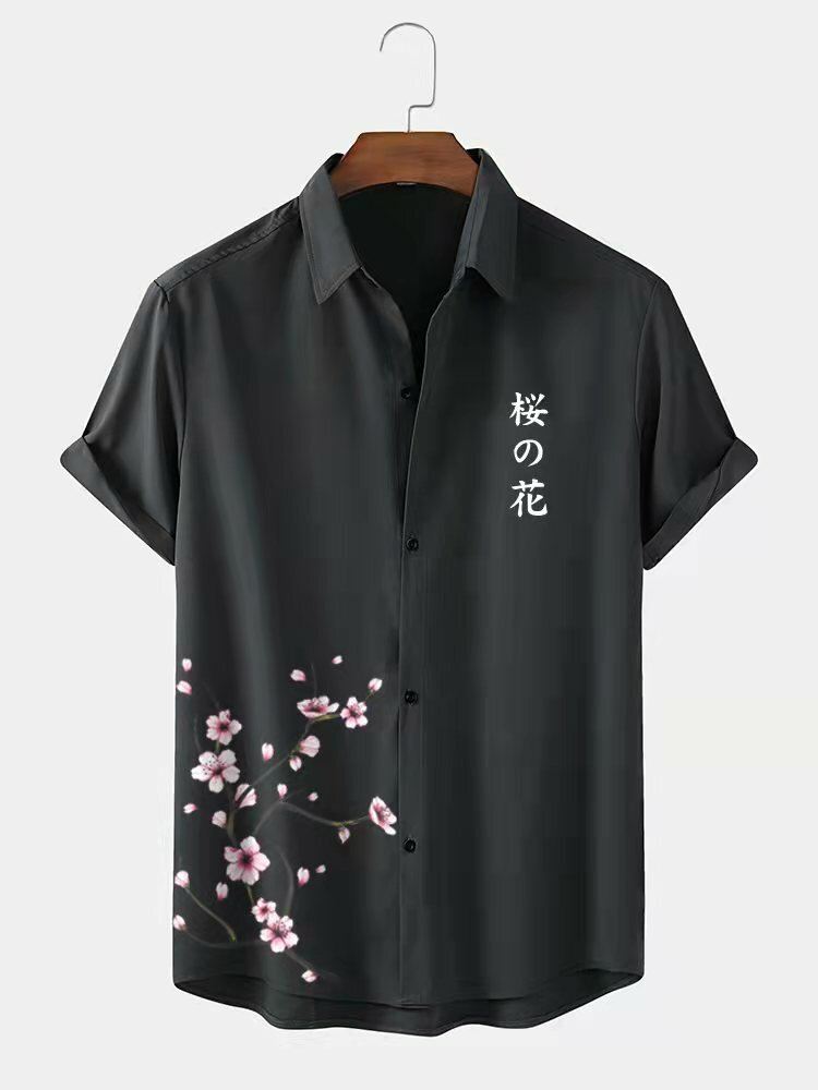 Miesten Cherry Blossom Print Lyhythihaiset Paidat