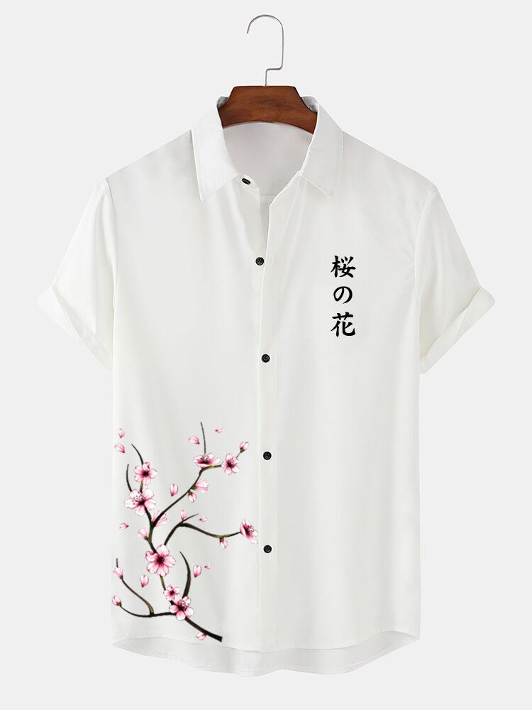 Miesten Cherry Blossom Print Lyhythihaiset Paidat