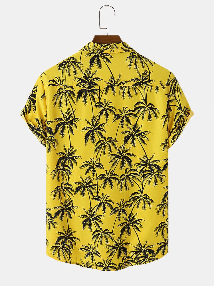 Miesten Coconut Tree Graphic Revere Collar Hawaii Style Pehmeät Casual Paidat