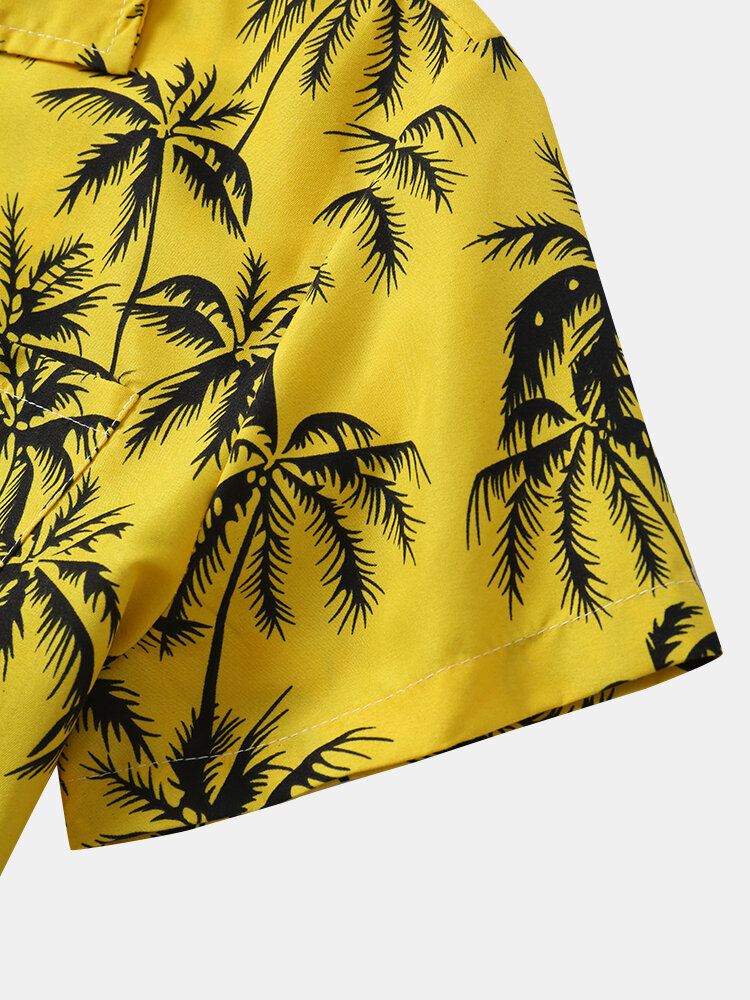 Miesten Coconut Tree Graphic Revere Collar Hawaii Style Pehmeät Casual Paidat