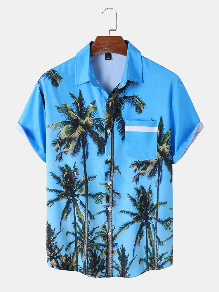 Miesten Coconut Tree Print Graceful Leisure All Matched Ihoystävälliset Paidat