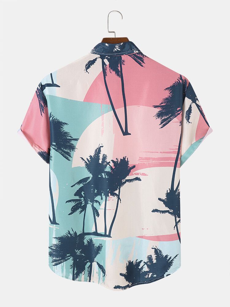 Miesten Coconut Tree Print Lyhythihaiset Pehmeät Hengittävät Paidat