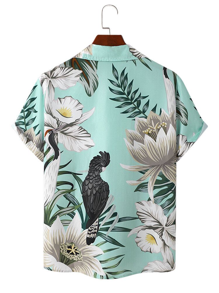 Miesten Floral Bird Graphic Pehmeät Hengittävät Graceful Vapaa-ajan Paidat