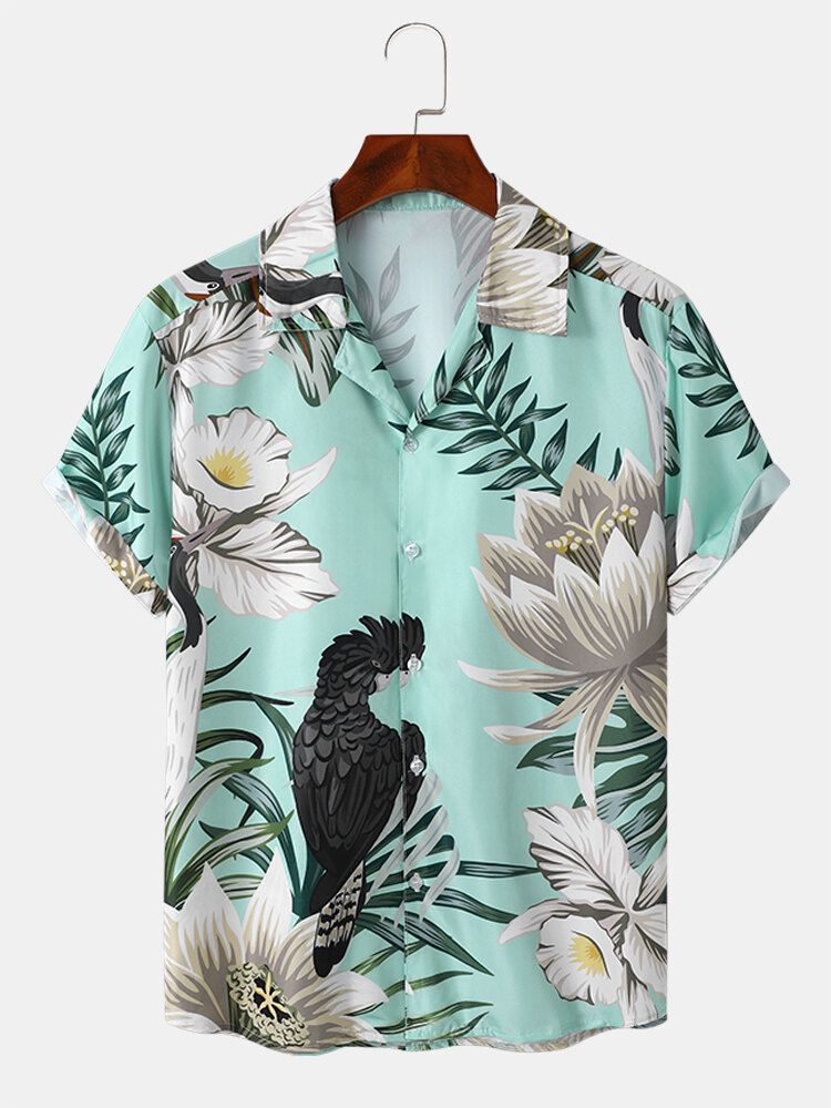 Miesten Floral Bird Graphic Pehmeät Hengittävät Graceful Vapaa-ajan Paidat