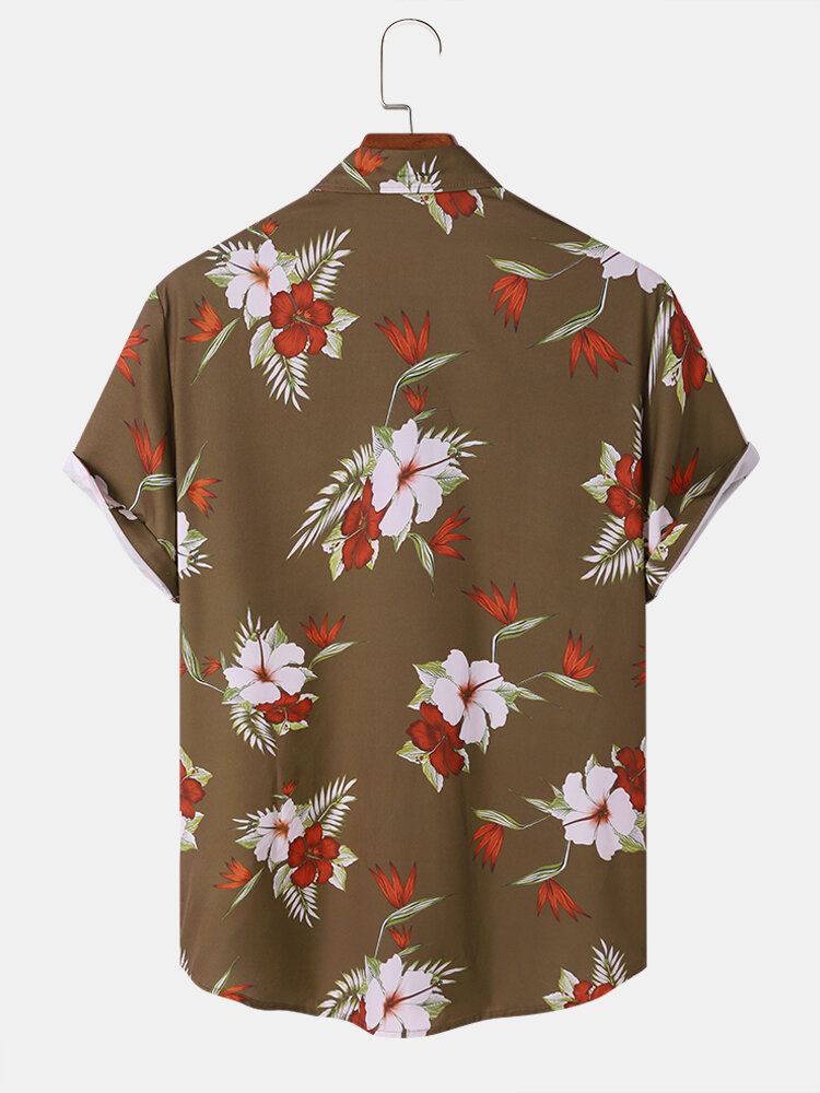 Miesten Flower Plant Print Button Up Loma Lyhythihaiset Paidat