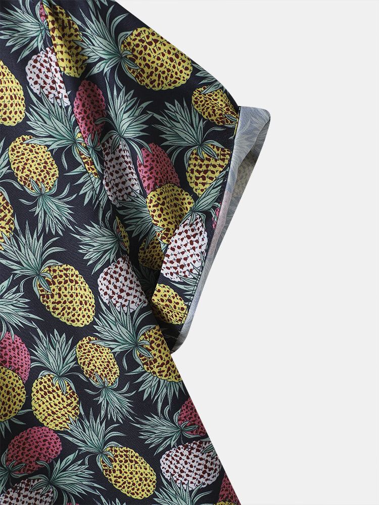 Miesten Funny Allover Pineapple Print Street Button Kaareva Helma Joulupaidat