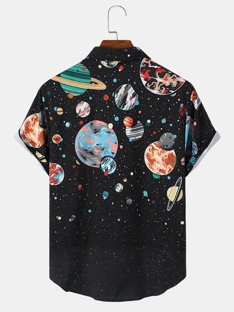 Miesten Galaxy Planet Print Black Lapel Paidat