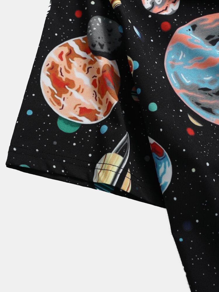 Miesten Galaxy Planet Print Black Lapel Paidat