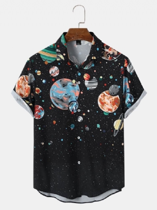 Miesten Galaxy Planet Print Black Lapel Paidat