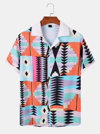 Miesten Geometric Print Lyhythihaiset Hawaii Style Casual Paidat