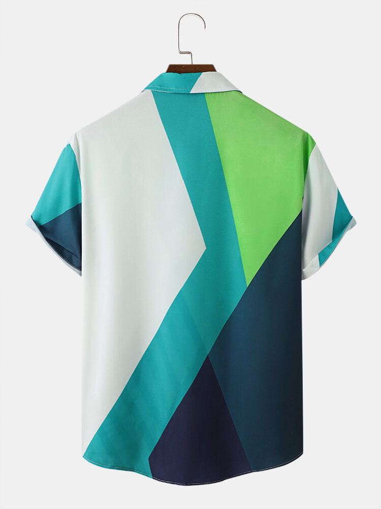 Miesten Geometriset Colorblock Napit Edessä Pehmeät Hengittävät Rento Paidat