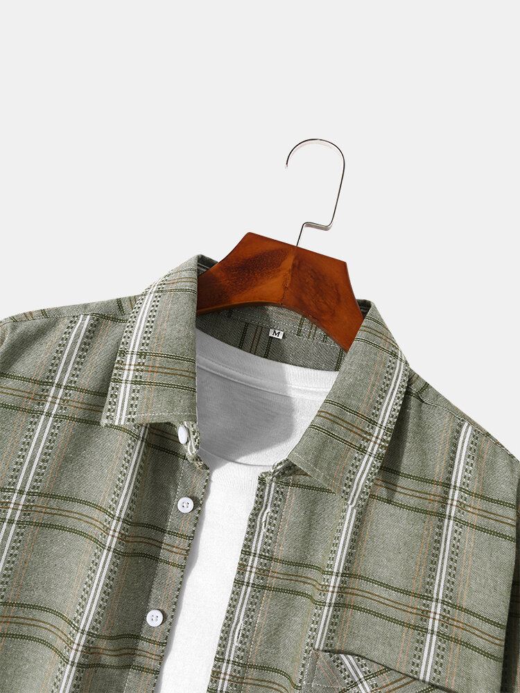 Miesten Gingham Chest Pocket Button Up Rennot Pitkähihaiset Paidat