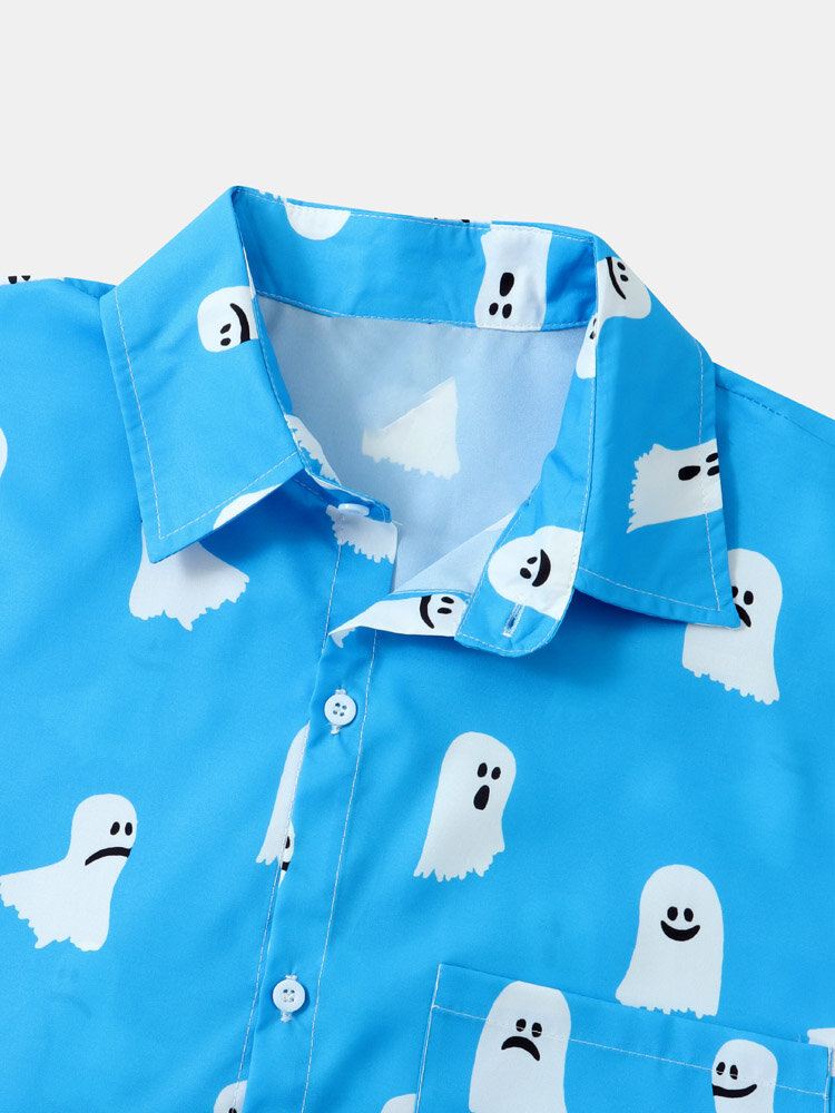 Miesten Halloween All Over Ghost Print Button Rento Lyhythihaiset Paidat