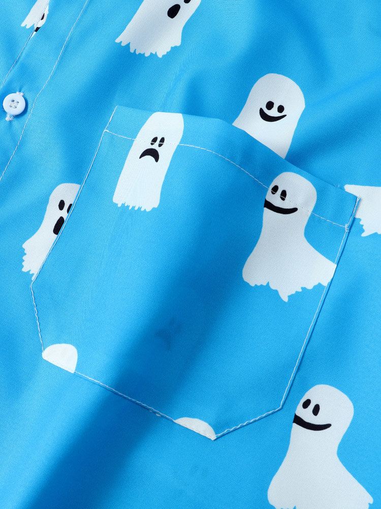 Miesten Halloween All Over Ghost Print Button Rento Lyhythihaiset Paidat