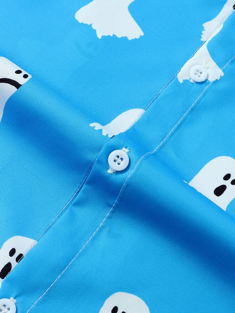 Miesten Halloween All Over Ghost Print Button Rento Lyhythihaiset Paidat