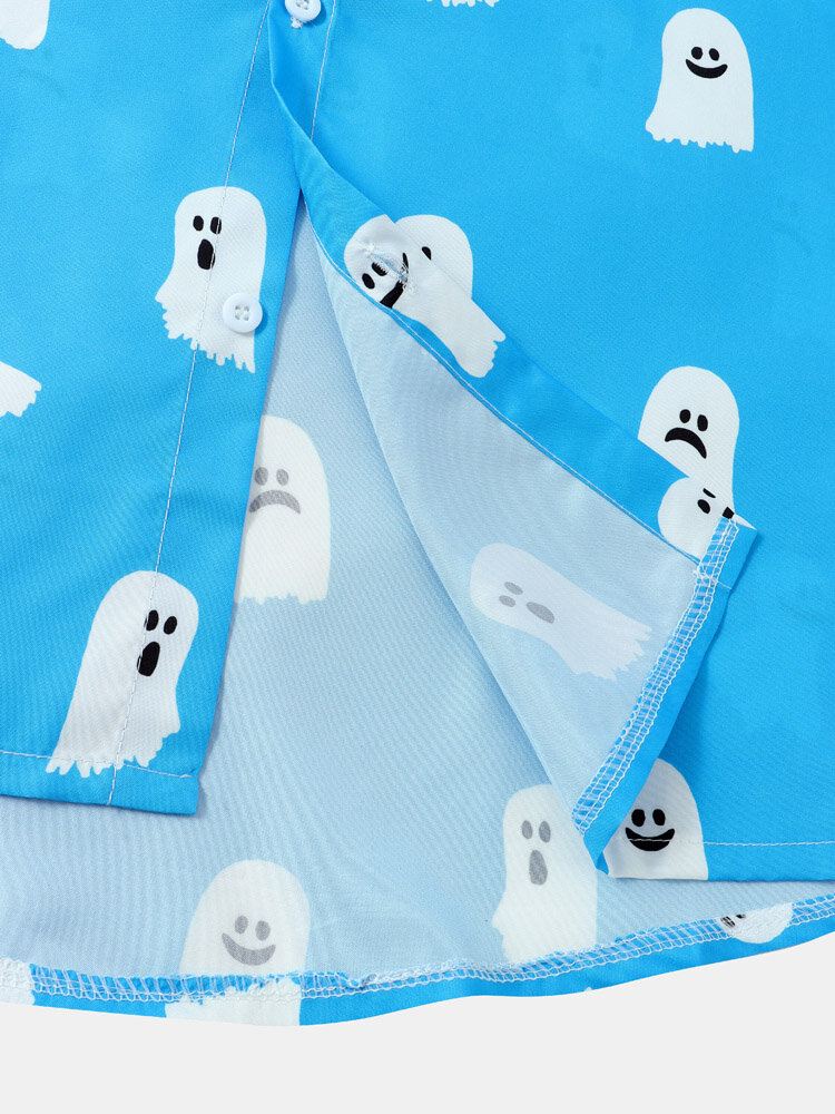 Miesten Halloween All Over Ghost Print Button Rento Lyhythihaiset Paidat