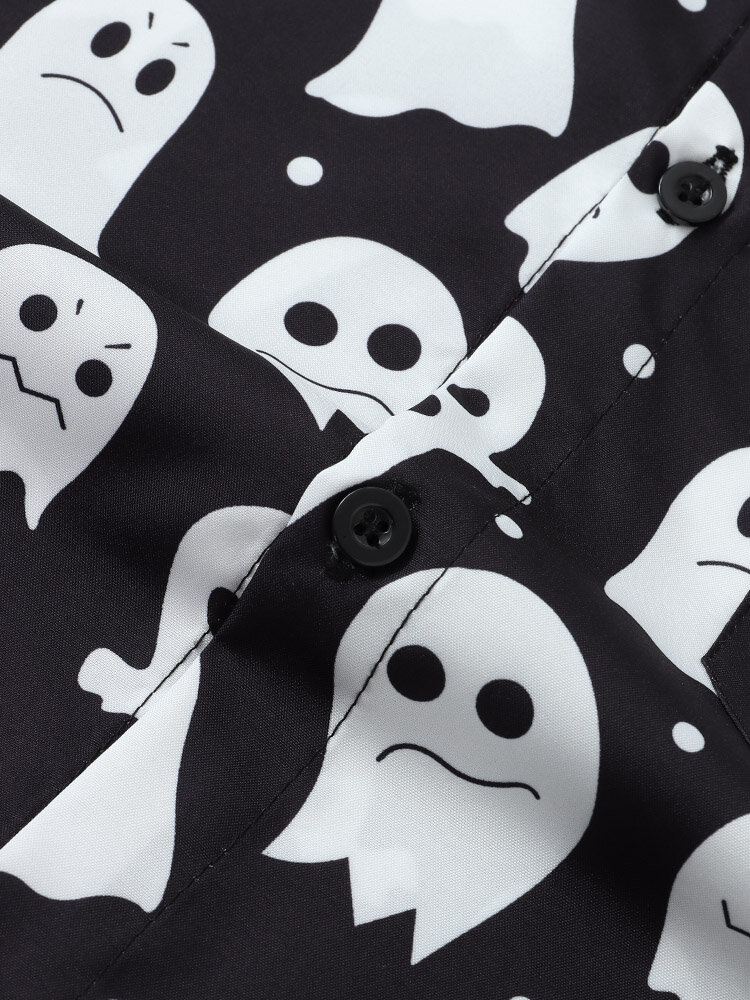 Miesten Halloween Allover Ghost Print Button Up Pocket Casual Paidat