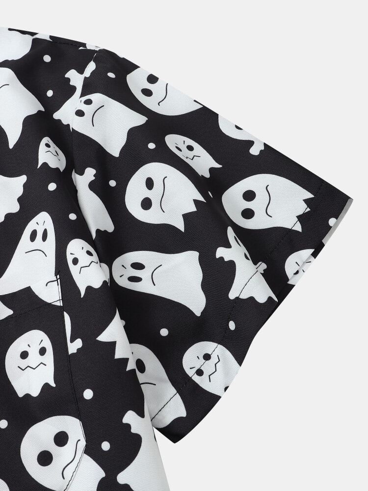 Miesten Halloween Allover Ghost Print Button Up Pocket Casual Paidat