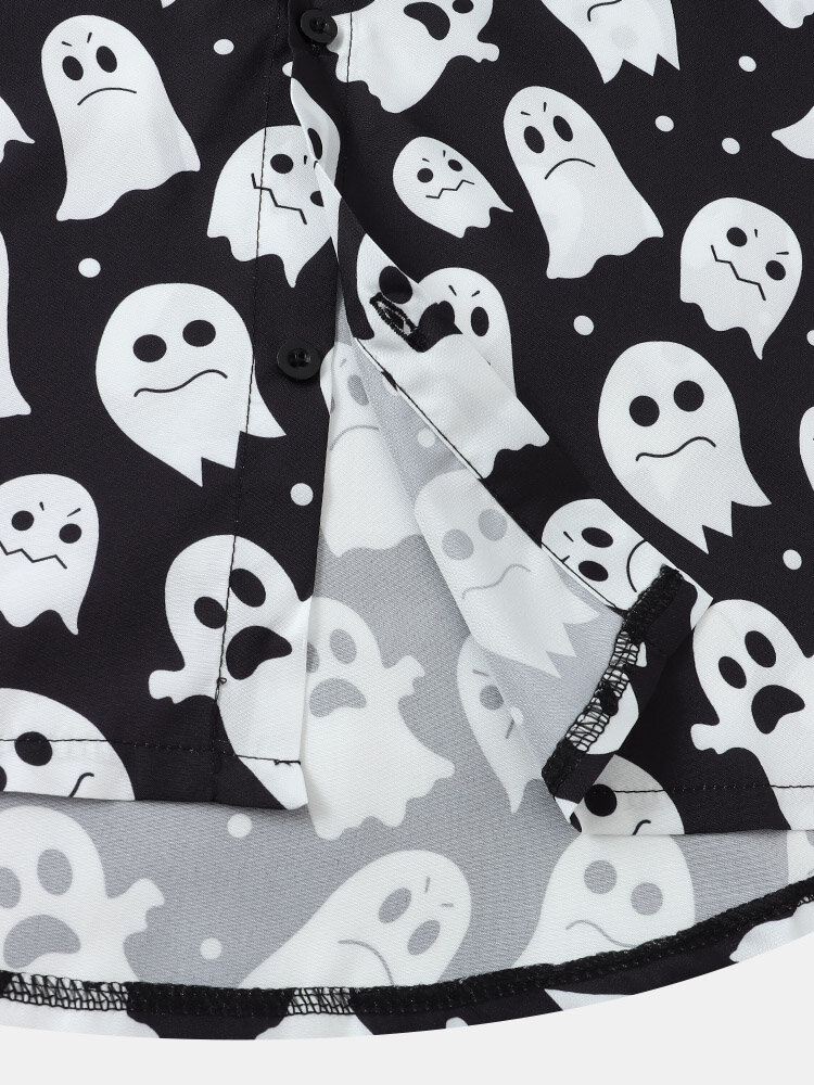 Miesten Halloween Allover Ghost Print Button Up Pocket Casual Paidat