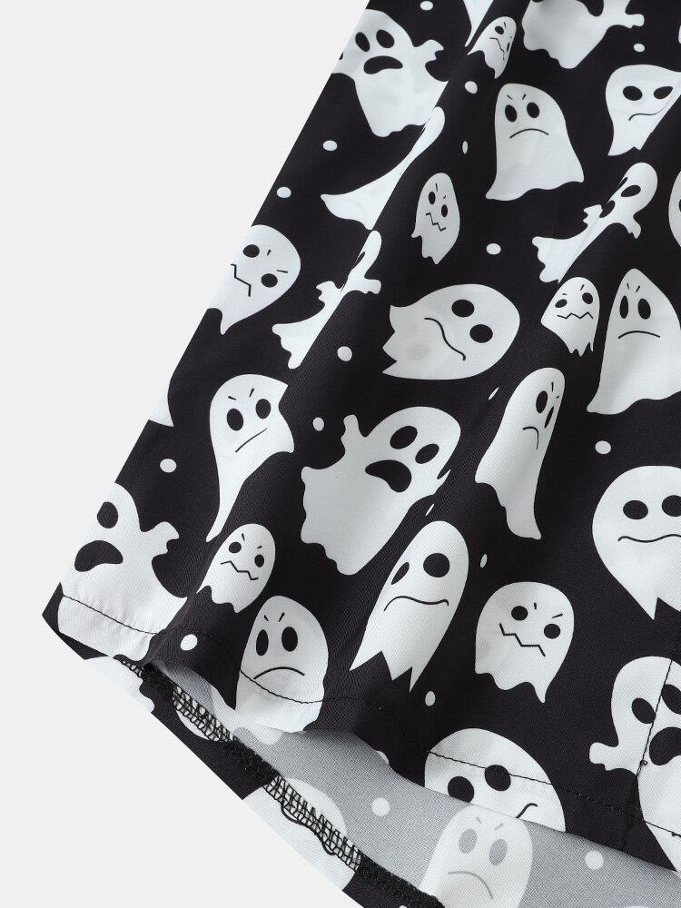 Miesten Halloween Allover Ghost Print Button Up Pocket Casual Paidat