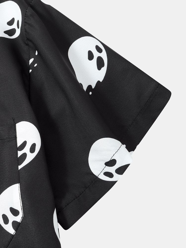 Miesten Halloween Allover Ghost Print Pocket Button High Low Helm Paidat