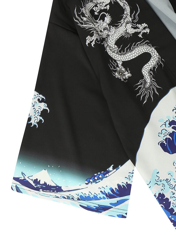 Miesten Japanilaistyyliset Wave Koi Ukiyoe-kimono-kaksiosaiset Asut