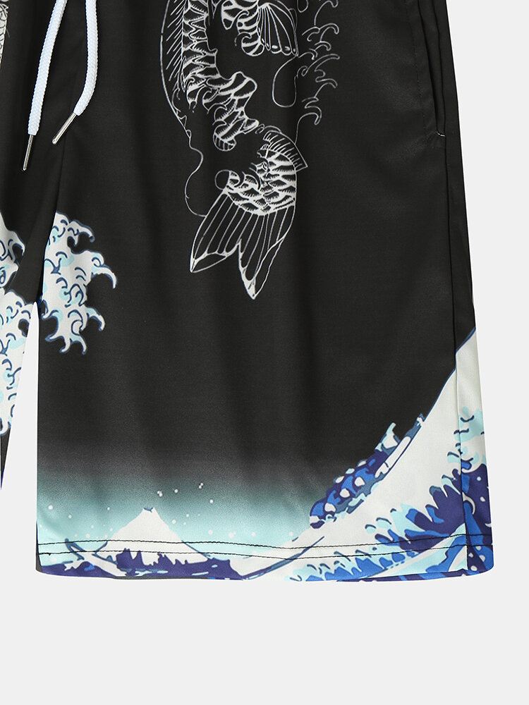 Miesten Japanilaistyyliset Wave Koi Ukiyoe-kimono-kaksiosaiset Asut