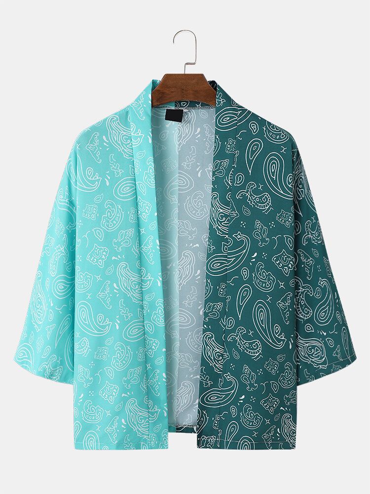 Miesten Kaksisävyinen Paisley Print Avoin Löysä Kimono