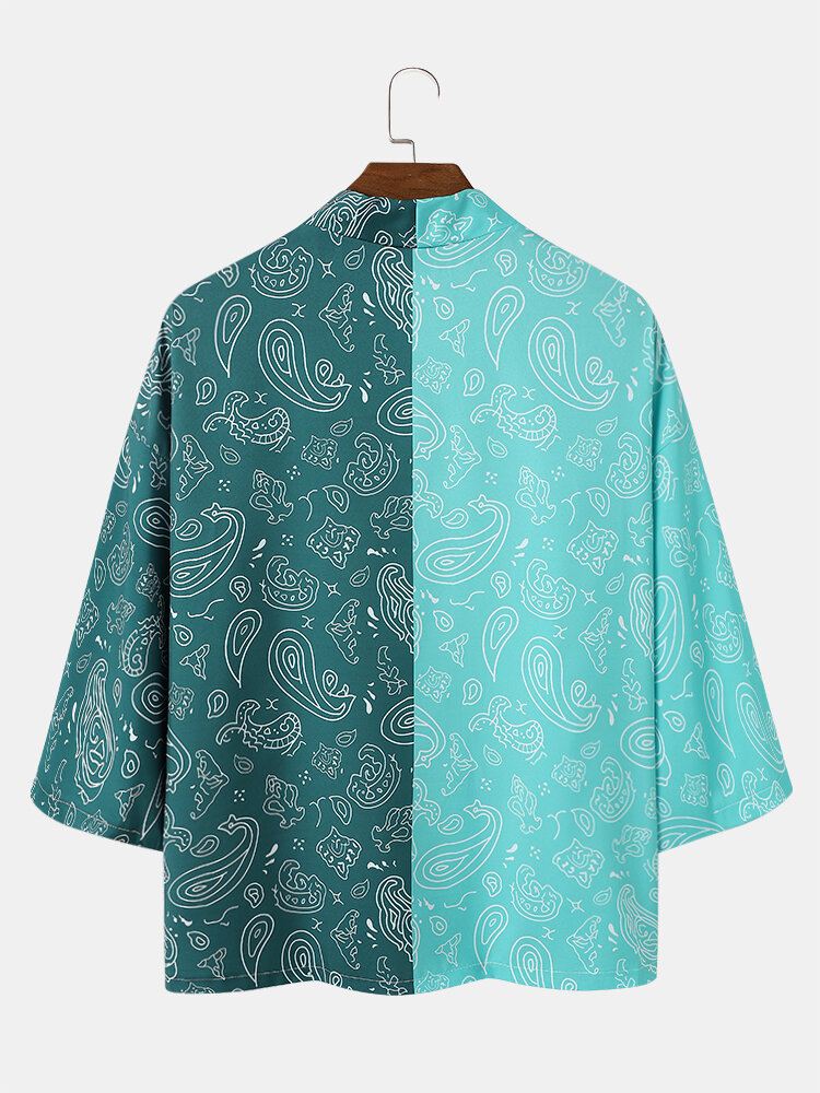 Miesten Kaksisävyinen Paisley Print Avoin Löysä Kimono