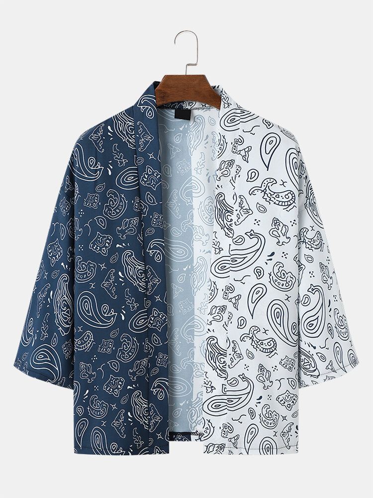 Miesten Kaksisävyinen Paisley Print Avoin Löysä Kimono